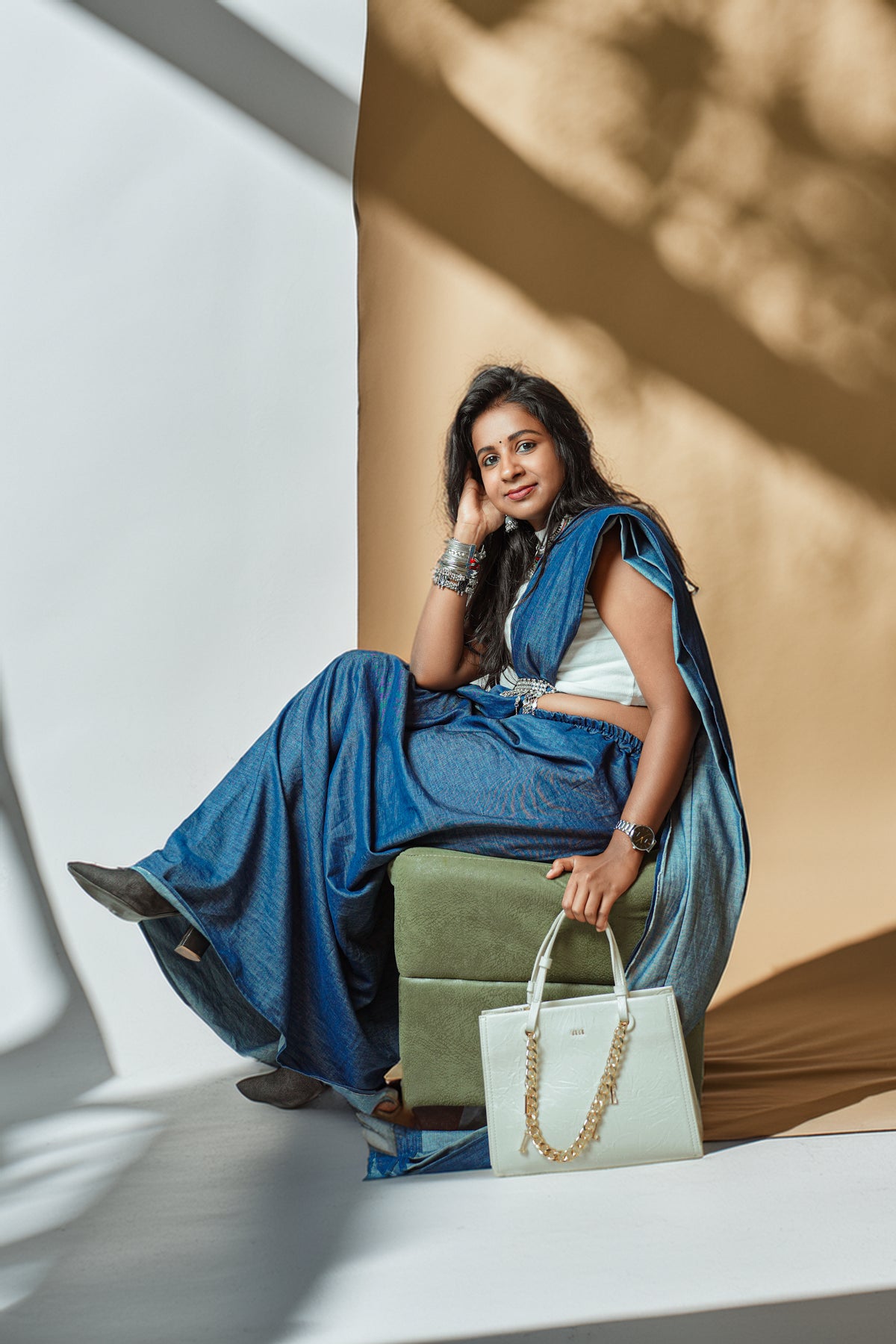 Blue Skirt Style Saree