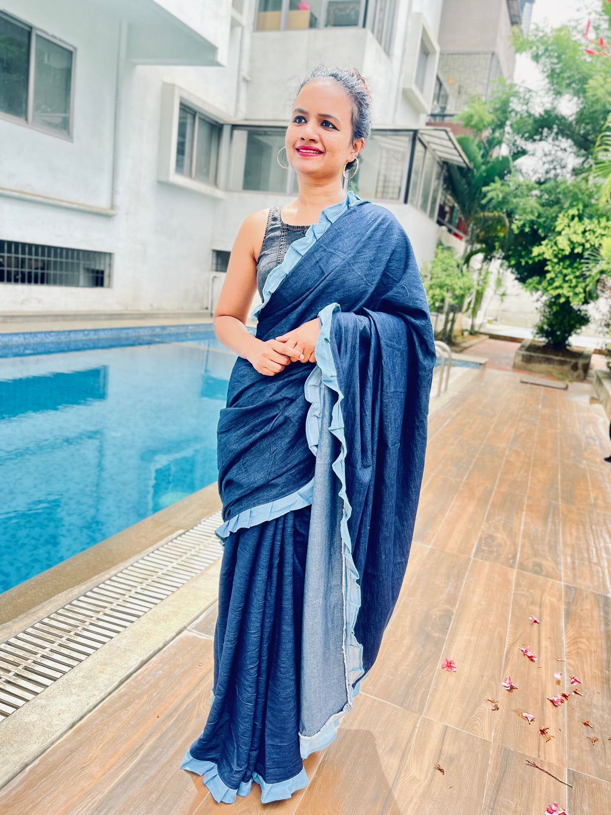 Indigo Frill Bloom Saree
