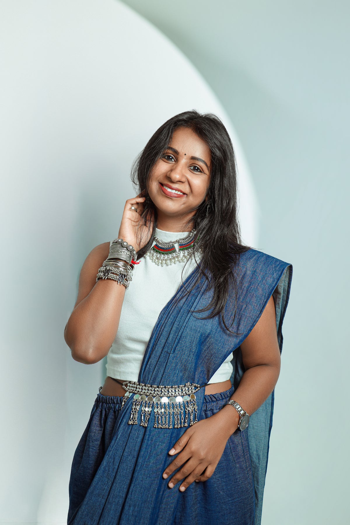 Blue Skirt Style Saree