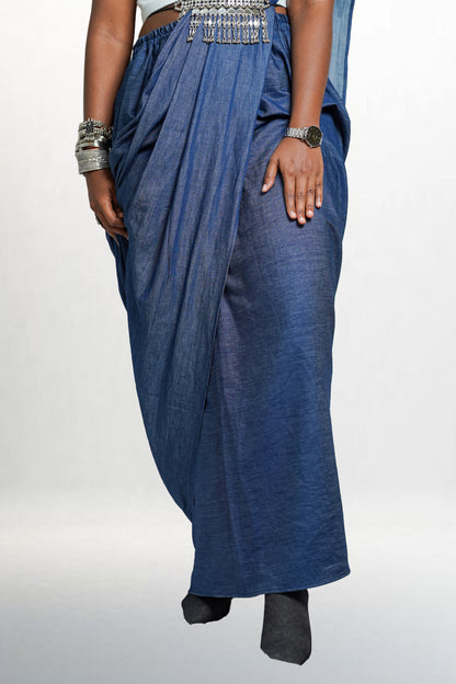 Blue Skirt Style Saree