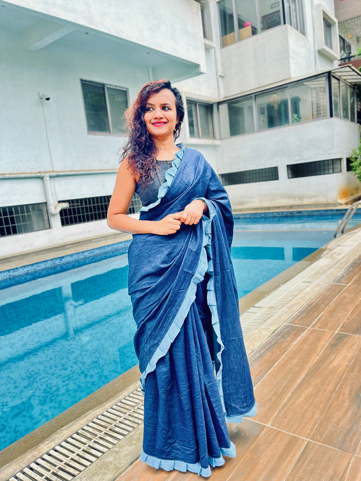 Indigo Frill Bloom Saree