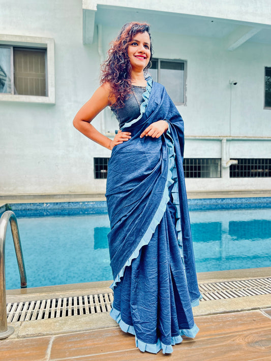 Indigo Frill Bloom Saree